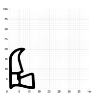 Maßstabgetreuer Profilquerschnitt der Stahlzargendichtung SZ081 auf Millimeterpapier.