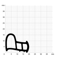 Maßstabgetreuer Profilquerschnitt der Stahlzargendichtung SZ084 auf Millimeterpapier.