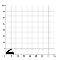 Maßstabgetreuer Profilquerschnitt der Lippendichtung LP108 auf Millimeterpapier.