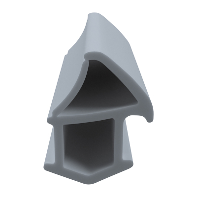 3D Modell der Stahlzargendichtung SZ086 in grau für senkrechte Nuten zum Tüblatt mit integriertem Ausreißsteg.
