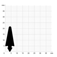 Maßstabgetreuer Profilquerschnitt der Lippendichtung LP117 auf Millimeterpapier.