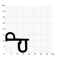 Maßstabgetreuer Profilquerschnitt der Stahlzargendichtung SZ096 auf Millimeterpapier.