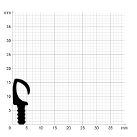 Maßstabgetreuer Profilquerschnitt der Lippendichtung LP130 auf Millimeterpapier.