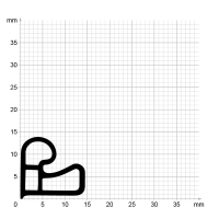Maßstabgetreuer Profilquerschnitt der Stahlzargendichtung SZ098 auf Millimeterpapier.