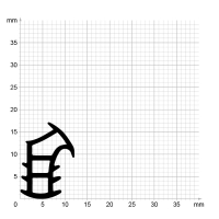 Maßstabgetreuer Profilquerschnitt der Stahlzargendichtung SZ102 auf Millimeterpapier.