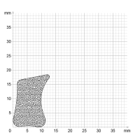 Maßstabgetreuer Profilquerschnitt der Moosgummidichtung MG015 auf Millimeterpapier.