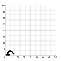 Maßstabgetreuer Profilquerschnitt der Lippendichtung LP145 auf Millimeterpapier.