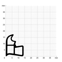 Maßstabgetreuer Profilquerschnitt der Stahlzargendichtung SZ108 auf Millimeterpapier.