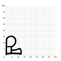 Maßstabgetreuer Profilquerschnitt der Stahlzargendichtung SZ120 auf Millimeterpapier.