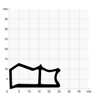 Maßstabgetreuer Profilquerschnitt der Stahlzargendichtung SZ121 auf Millimeterpapier.