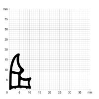 Maßstabgetreuer Profilquerschnitt der Stahlzargendichtung SZ128 auf Millimeterpapier.