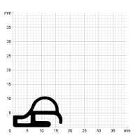 Maßstabgetreuer Profilquerschnitt der Stahlzargendichtung SZ128 auf Millimeterpapier.