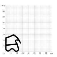 Maßstabgetreuer Profilquerschnitt der Stahlzargendichtung SZ130 auf Millimeterpapier.