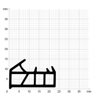 Maßstabgetreuer Profilquerschnitt der Stahlzargendichtung SZ131 auf Millimeterpapier.