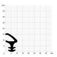 Maßstabgetreuer Profilquerschnitt der Stahlzargendichtung SZ134 auf Millimeterpapier.
