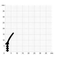 Maßstabgetreuer Profilquerschnitt der Lippendichtung LP198 auf Millimeterpapier.
