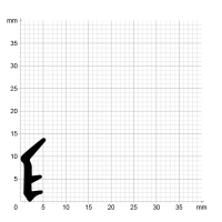 Maßstabgetreuer Profilquerschnitt der Lippendichtung LP206 auf Millimeterpapier.
