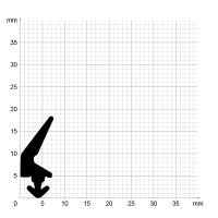 Maßstabgetreuer Profilquerschnitt der Lippendichtung LP207 auf Millimeterpapier.