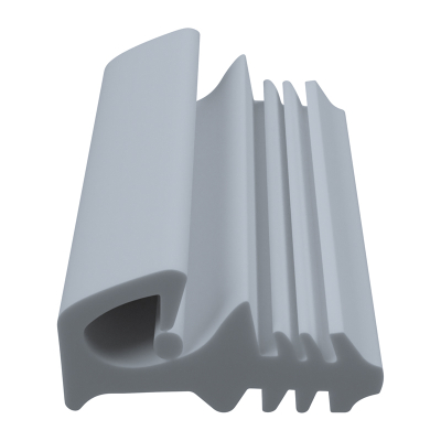 3D Modell der Stahlzargendichtung SZ144 in grau für seitliche Nuten zum Tüblatt mit integriertem Ausreißsteg.