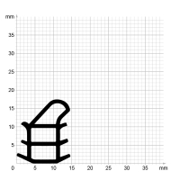 Maßstabgetreuer Profilquerschnitt der Stahlzargendichtung SZ147 auf Millimeterpapier.
