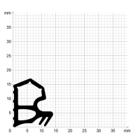 Maßstabgetreuer Profilquerschnitt der Stahlzargendichtung SZ148 auf Millimeterpapier.