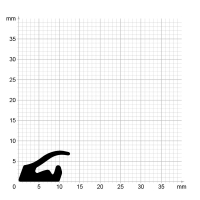 Maßstabgetreuer Profilquerschnitt der Lippendichtung LP217 auf Millimeterpapier.