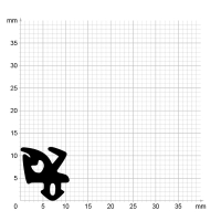 Maßstabgetreuer Profilquerschnitt der Lippendichtung LP219 auf Millimeterpapier.