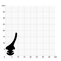 Maßstabgetreuer Profilquerschnitt der Lippendichtung LP221 auf Millimeterpapier.