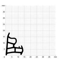 Maßstabgetreuer Profilquerschnitt der Stahlzargendichtung SZ153 auf Millimeterpapier.
