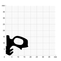 Maßstabgetreuer Profilquerschnitt der Lippendichtung LP227 auf Millimeterpapier.
