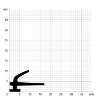 Maßstabgetreuer Profilquerschnitt der Lippendichtung LP230 auf Millimeterpapier.