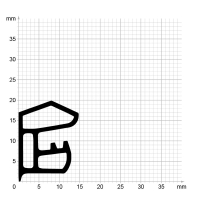 Maßstabgetreuer Profilquerschnitt der Stahlzargendichtung SZ165 auf Millimeterpapier.