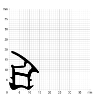 Maßstabgetreuer Profilquerschnitt der Stahlzargendichtung SZ166 auf Millimeterpapier.