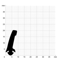 Maßstabgetreuer Profilquerschnitt der Lippendichtung LP257 auf Millimeterpapier.