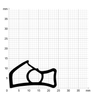 Maßstabgetreuer Profilquerschnitt der Stahlzargendichtung SZ177 auf Millimeterpapier.