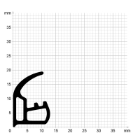 Maßstabgetreuer Profilquerschnitt der Stahlzargendichtung SZ178 auf Millimeterpapier.
