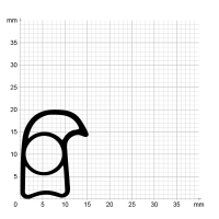 Maßstabgetreuer Profilquerschnitt der Stahlzargendichtung SZ181 auf Millimeterpapier.
