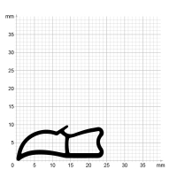 Maßstabgetreuer Profilquerschnitt der Stahlzargendichtung SZ183 auf Millimeterpapier.