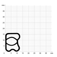Maßstabgetreuer Profilquerschnitt der Stahlzargendichtung SZ184 auf Millimeterpapier.