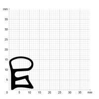 Maßstabgetreuer Profilquerschnitt der Stahlzargendichtung SZ185 auf Millimeterpapier.
