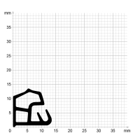 Maßstabgetreuer Profilquerschnitt der Stahlzargendichtung SZ197 auf Millimeterpapier.