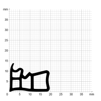 Maßstabgetreuer Profilquerschnitt der Stahlzargendichtung SZ199 auf Millimeterpapier.