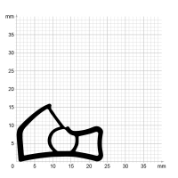 Maßstabgetreuer Profilquerschnitt der Stahlzargendichtung SZ200 auf Millimeterpapier.