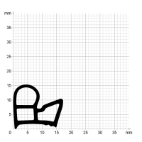 Maßstabgetreuer Profilquerschnitt der Stahlzargendichtung SZ203 auf Millimeterpapier.