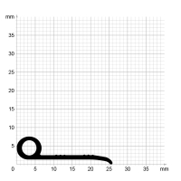 Maßstabgetreuer Profilquerschnitt der Lippendichtung LP299 auf Millimeterpapier.