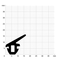 Maßstabgetreuer Profilquerschnitt der Lippendichtung LP302 auf Millimeterpapier.