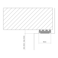 Bemaßter Profilquerschnitt des Einbaus der selbstklebenden Dichtung SK001 in weiß für Holzfenster und Holztüren.