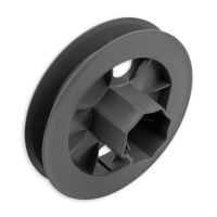 Mini-Gurtsscheibe in schwarz aus Kunststoff mit verzinktem Stift und 170 mm Durchmesser.