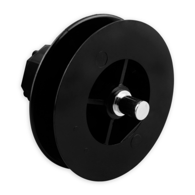 Mini-Gurtsscheibe in schwarz aus Kunststoff mit 85 mm Durchmesser.