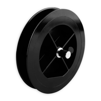 Mini-Gurtsscheibe in schwarz aus Kunststoff mit 115 mm Durchmesser.